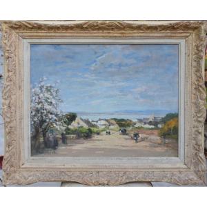 Marie Reol "le Vieux Cerisier à Poullan Sur Mer"" Huile Sur Toile 46x55